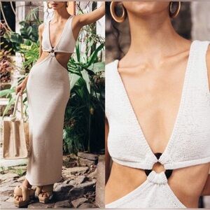 Cult Gaia Bank Off White Cotton Cutout Knit Maxi Dress Size M